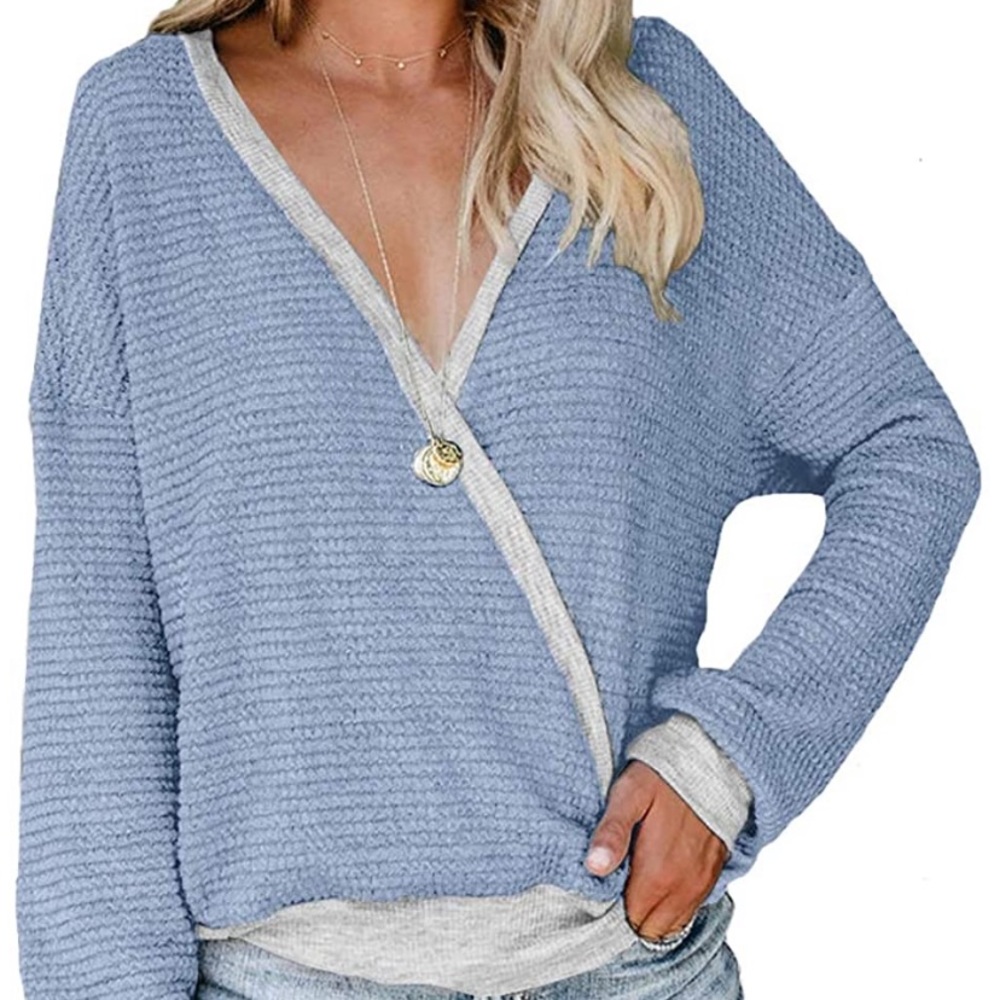 Blue and gray cardigan